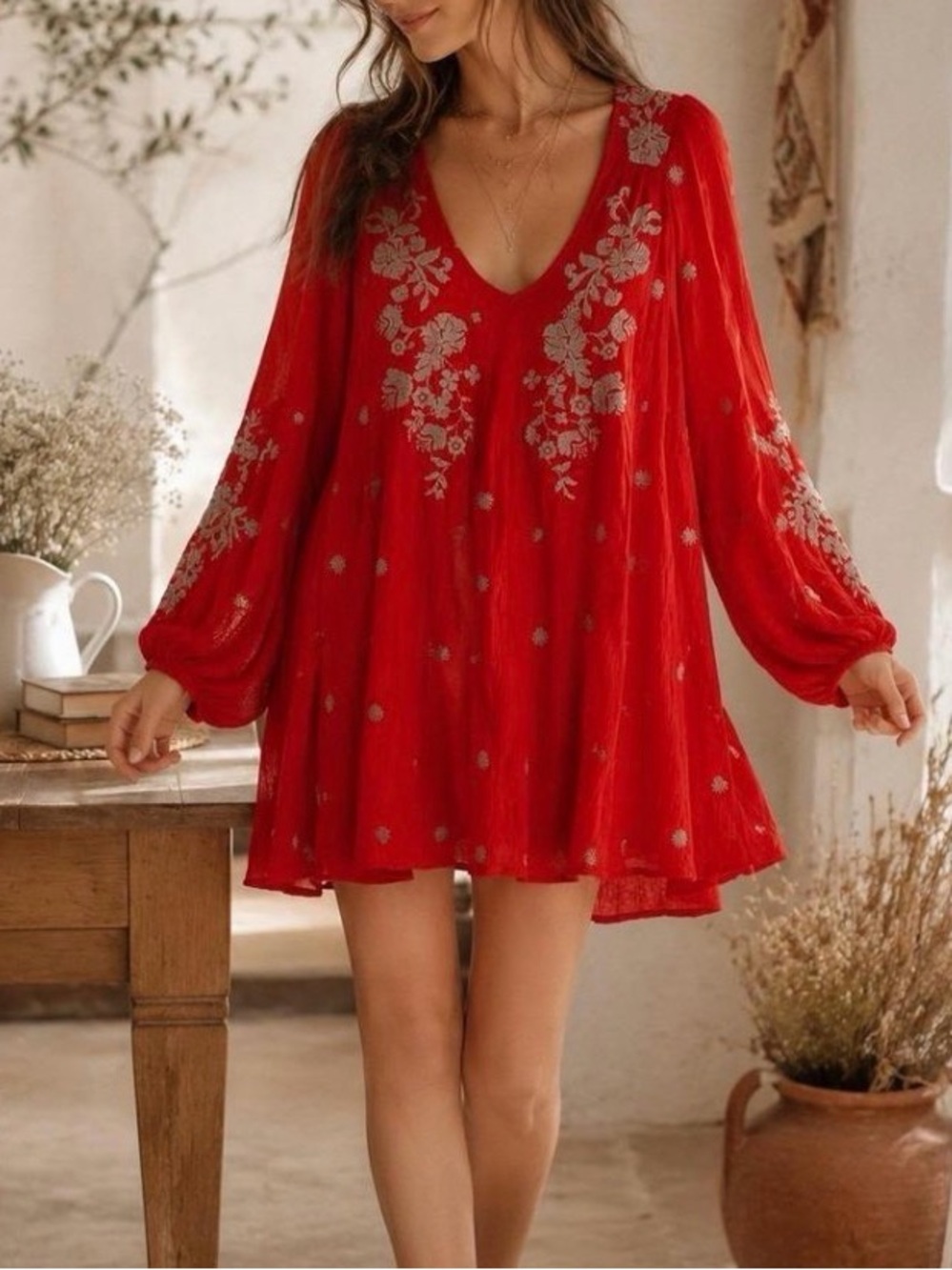 Free People Sweet Tennessee red mini dress size M $148 retail